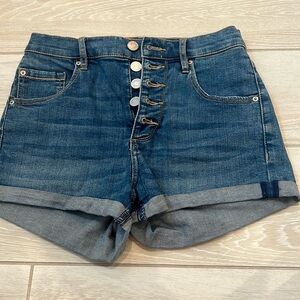 Garage dark wash jean shorts